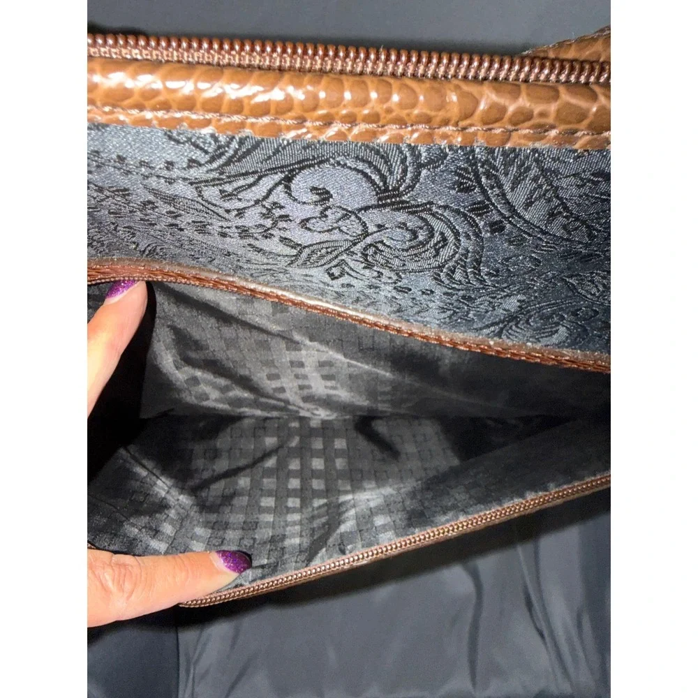Brighton Laptop Bag Brown Croc Embossed Black Paisley Heart Work Tote Large